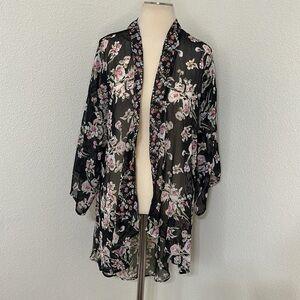 BOG Collective Floral Black Pink Sheer Kimono Size XS similar to 6